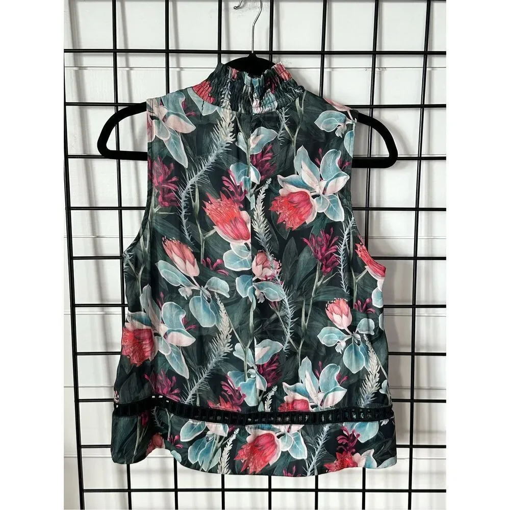 MinkPink Smocked‎ Sleeveless Turtleneck Womens S Tropical Floral Romantic